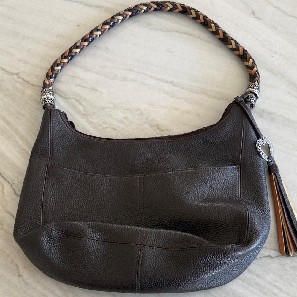Vintage Brighton Brown Leather Hobo Bag with Braided Strap